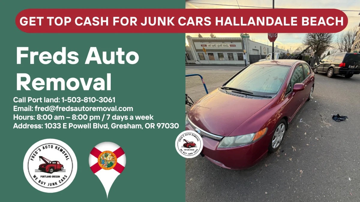 Cash for junk cars Hallandale Beach - Fred's Auto Removal damaged vehicle buyer - scrap car removal Hallandale Beach Florida - same day junk car pickup - top dollar for wrecked cars