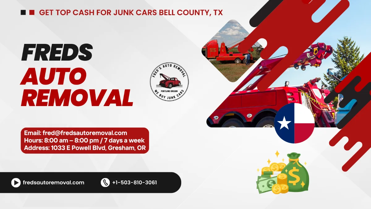 Fred’s Auto Removal tow truck providing cash for junk cars in Bell County TX